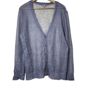 J. Jill Cardigan Sweater Womens XL Blue Sheer Mohair Blend V-Neck Knit Button Up